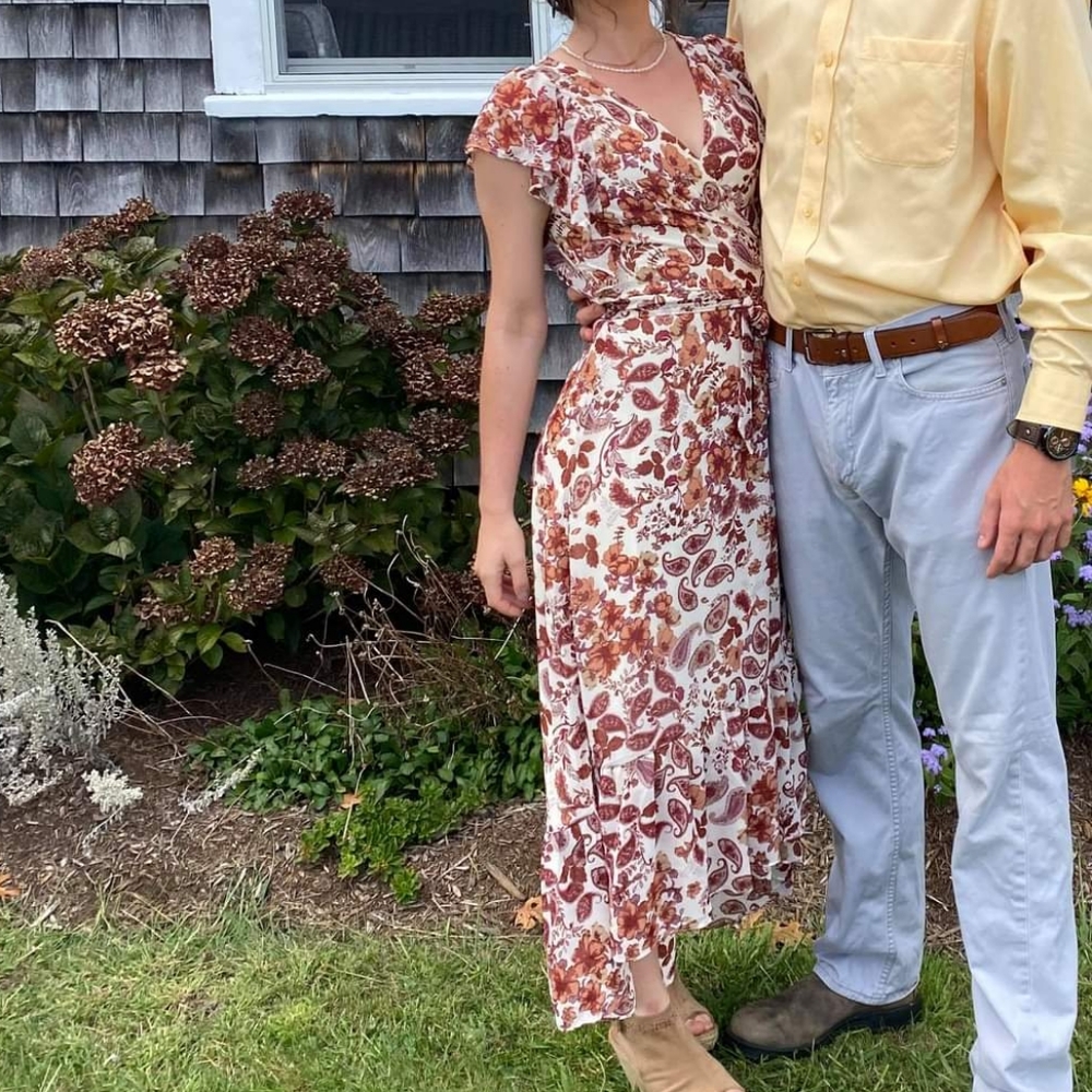 Floral Wrap midi dress with ruffled sleeves